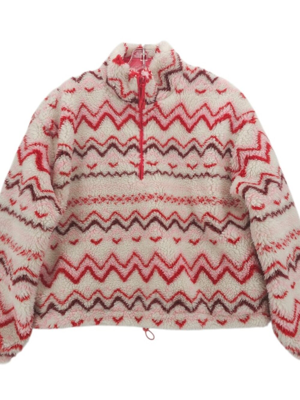 BEACH RIOT Leona Faux Sherpa 1/4 Zip Jacket Pullover Zig Zag Plush Size SMALL